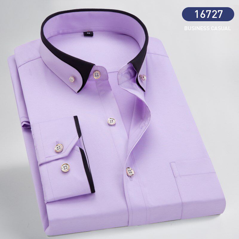 红色免烫弹力钻扣领衬衫男 商务时尚休闲男士长袖衬衣青中年男装