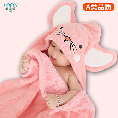 婴儿浴巾新生宝宝超软春秋款儿童洗澡带帽斗篷比纱布纯棉超柔吸水