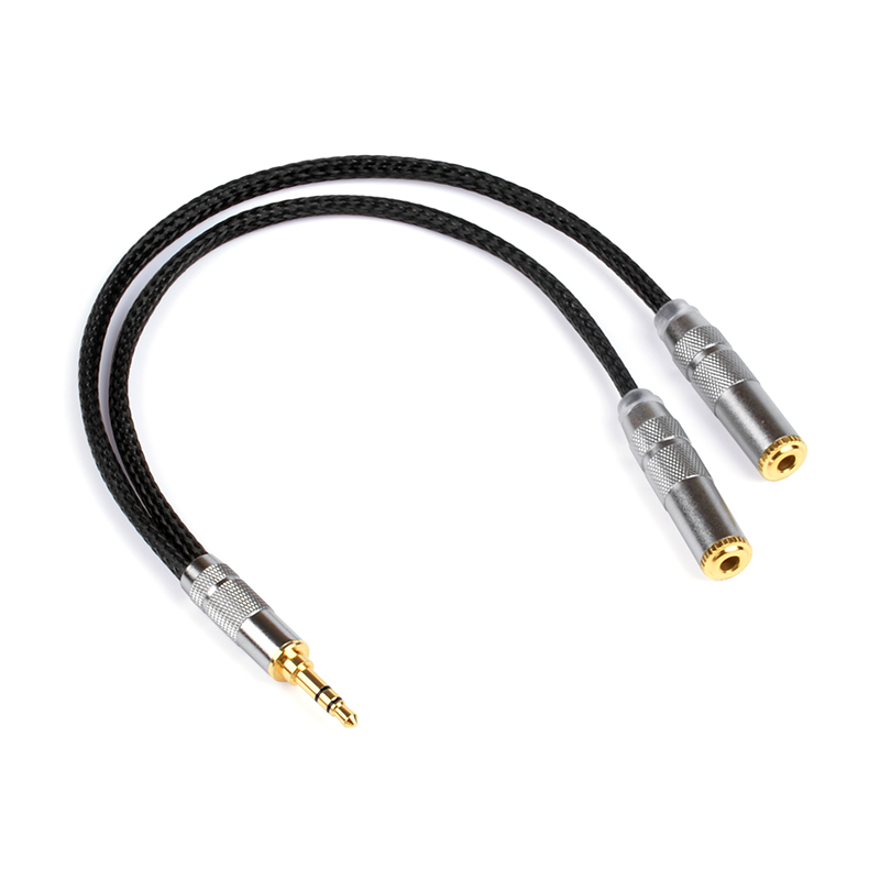 银珂 特氟龙镀银立体声耳机响延长线3.5mm一分二音频线一公对两母