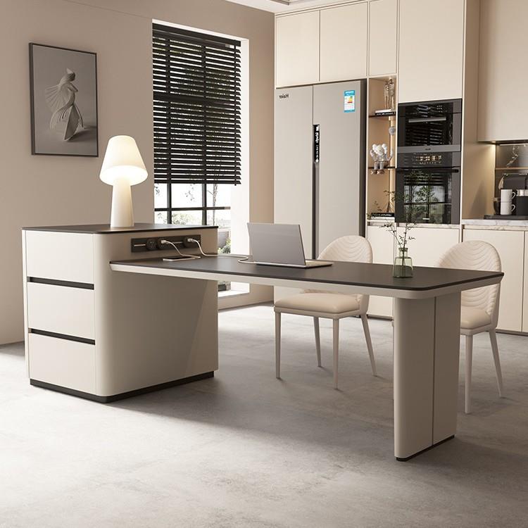 法式高级岛台餐桌一体家用可伸缩岩板导台餐厅中岛台厨房倒台餐桌