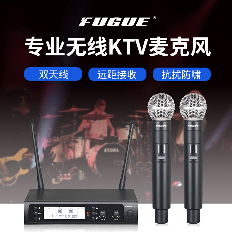 CE认证话筒一拖二U段调频舞台户外婚庆活动家庭KTV麦克风无线音响