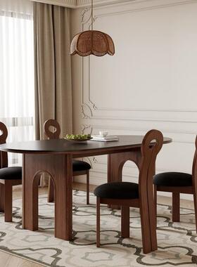 黎音黑色岩板高级感法式中古风2023新款家用白蜡木椭圆形拱门餐桌