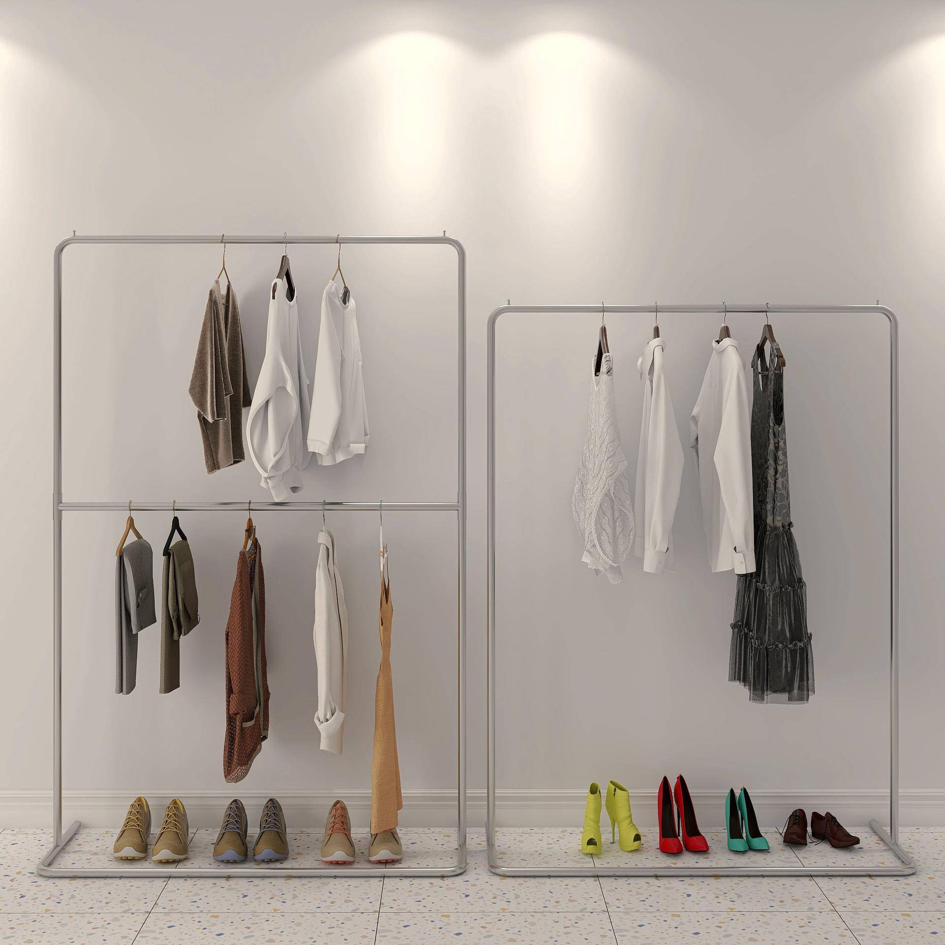 服装店展示架落地式童装女装双层货架升降可调节挂衣服架子不锈钢