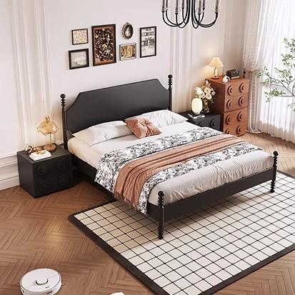 全实木床主卧法式1米8床双人大床实木床原木风排骨架床烟熏工艺