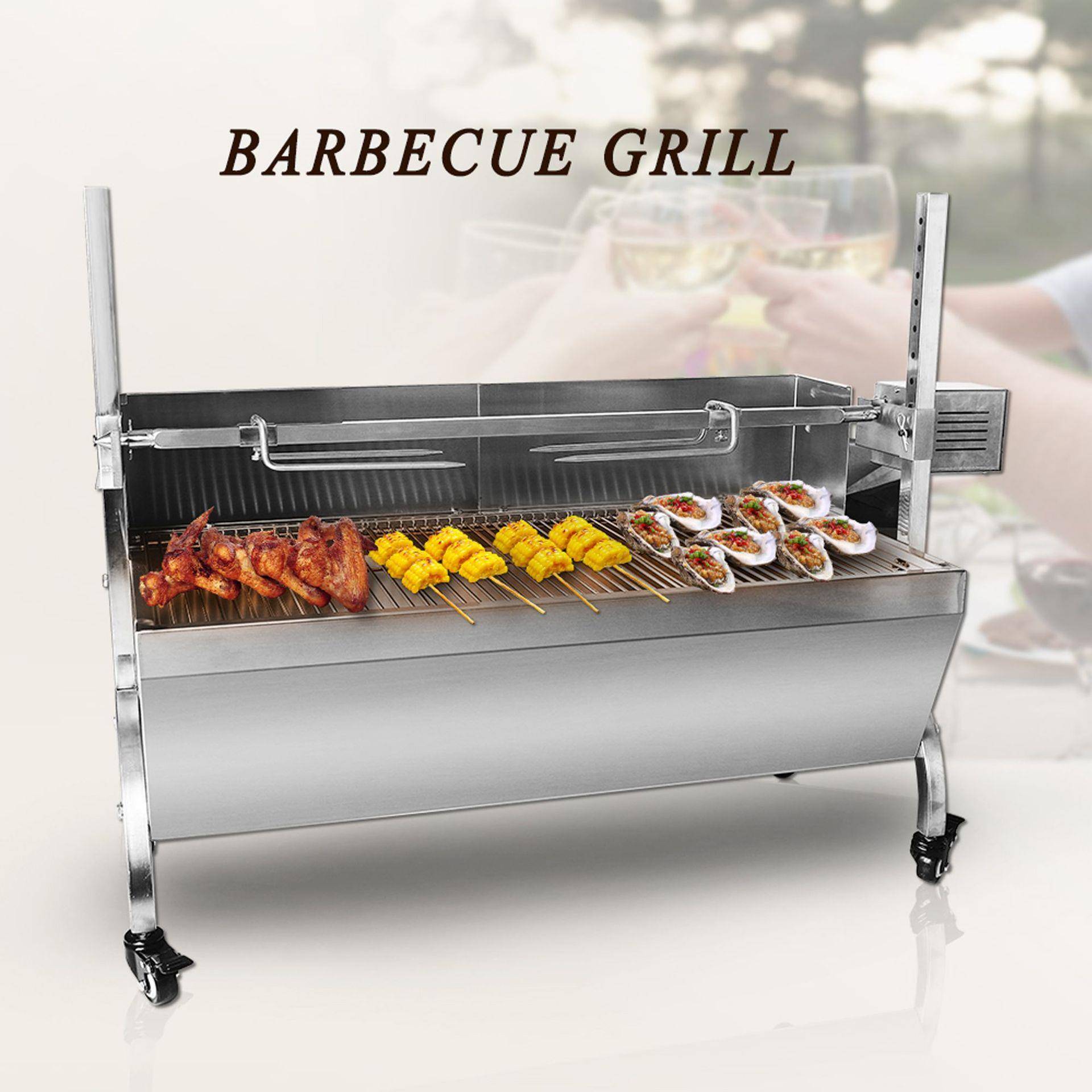 商用烧烤店大型不锈钢烧烤炭炉摆摊户外旋转烧烤欧美家用碳烤炉