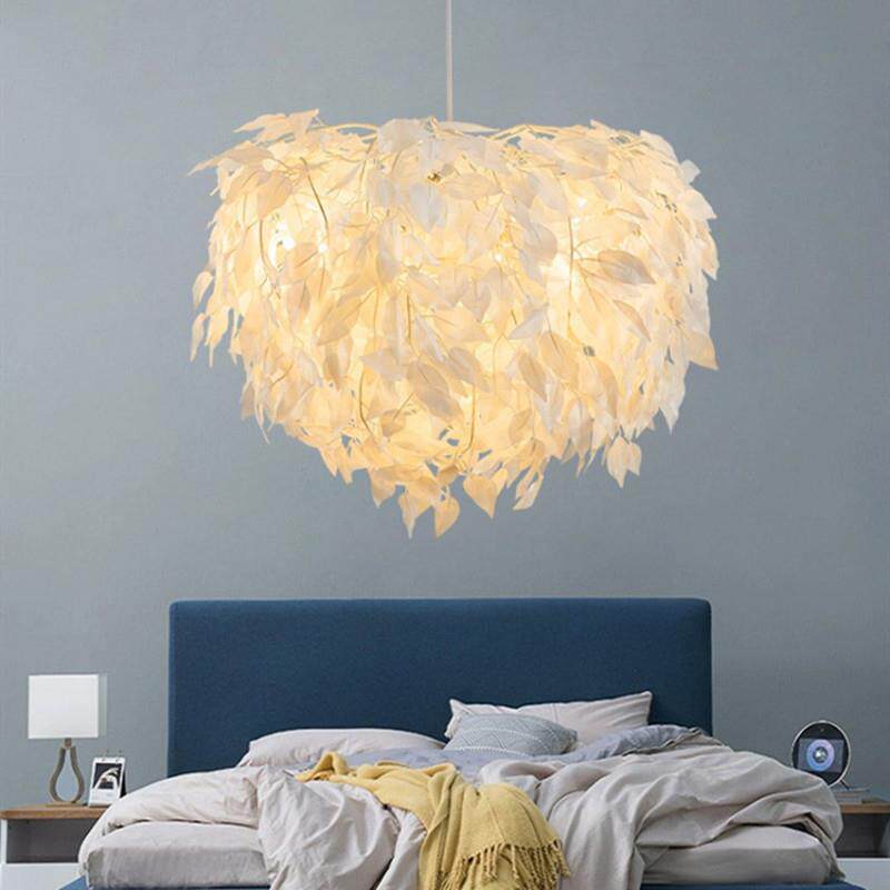 中式布艺卧室吊灯现代简约客厅浪漫温馨儿童房灯个性创意树叶灯具