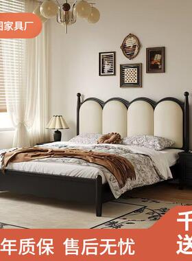法式复古黑色实木床1.5米美式主卧实木软包床1.8米实木双人床婚床