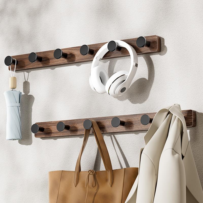 谋生胡桃木挂钩试衣间免打孔进门玄关衣柜挂衣架一排壁挂衣服帽挂