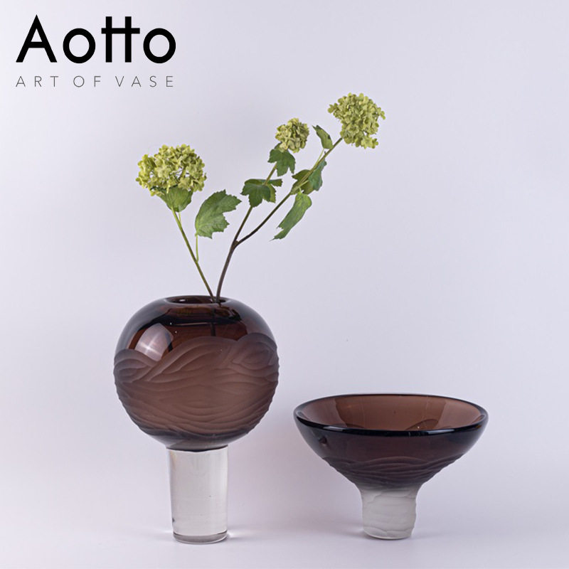 现代轻奢创意花瓶样板房餐厅家居装饰摆件水晶玻璃果盘花瓶花器