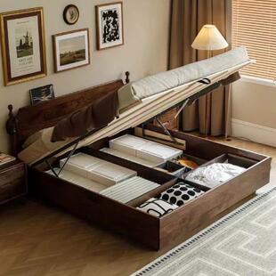 北美黑胡桃全实木高箱床北欧简约樱桃木1.5米1.8气压悬浮储物床