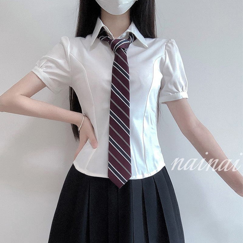 jk衬衫制服女白色短袖辣妹短裙套装学院风收腰显瘦上衣夏季白衬衣