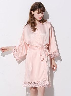 新娘伴娘女蕾丝化妆晨袍定制红色结婚睡袍婚礼睡衣大码伴手礼浴袍