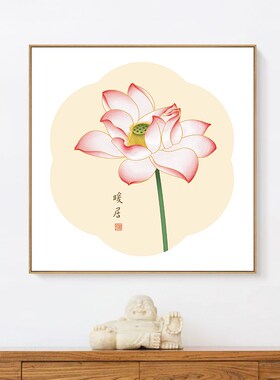 荷花新中式玄关装饰画荷叶挂画客厅走廊过道墙画随喜禅意斗方国画