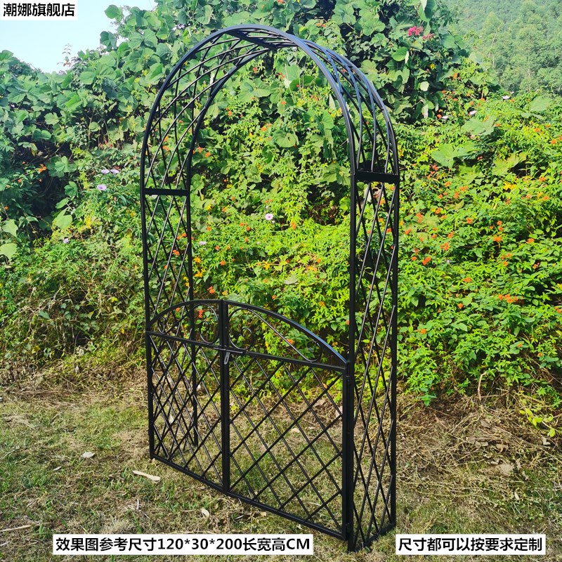 欧式铁艺庭院拱门花架别墅庭院拱门鲜花园艺爬藤网格拱门带门定制