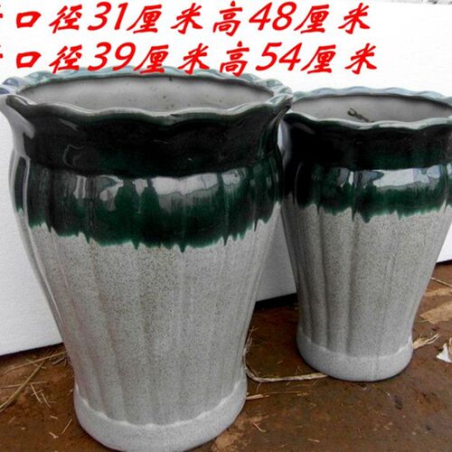 特大号陶瓷花盆包邮绿植花卉盆欧式高圆筒花盆孔雀蓝欧式陶瓷花盘
