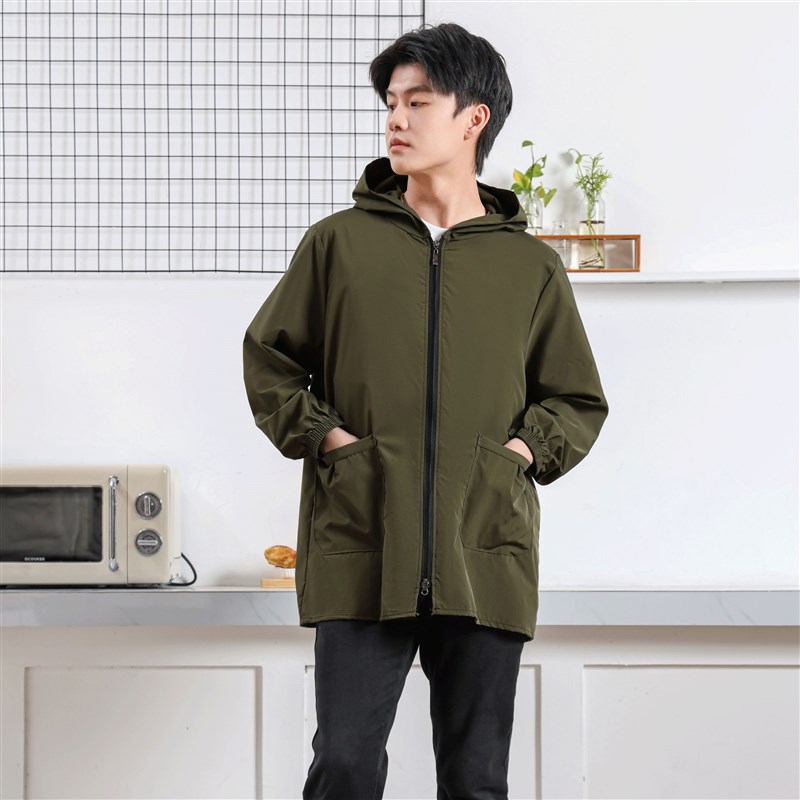 厨房围裙罩衣成人防水防油长袖家用加厚工作服时尚外套不粘毛耐脏