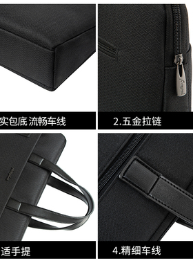 杰利文件袋手提公文包帆布 大容量拉链多层资料袋商务文件包男 公