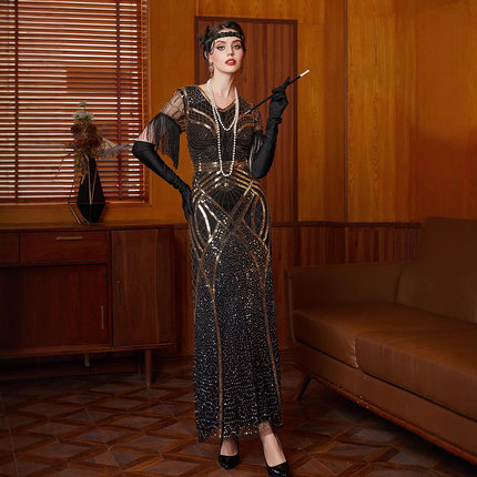 欧美1920S盖茨比礼服复古派对晚礼服 亚马逊舞会珠绣亮片连衣裙