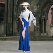 年轻款 改良走秀礼服演出服加长款 旗袍 撞色拼接复古高端时尚 新款