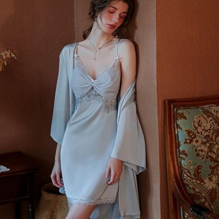 蕾丝睡裙两件套家居服 性感吊带睡衣女冰丝带胸垫纯欲风2025新款