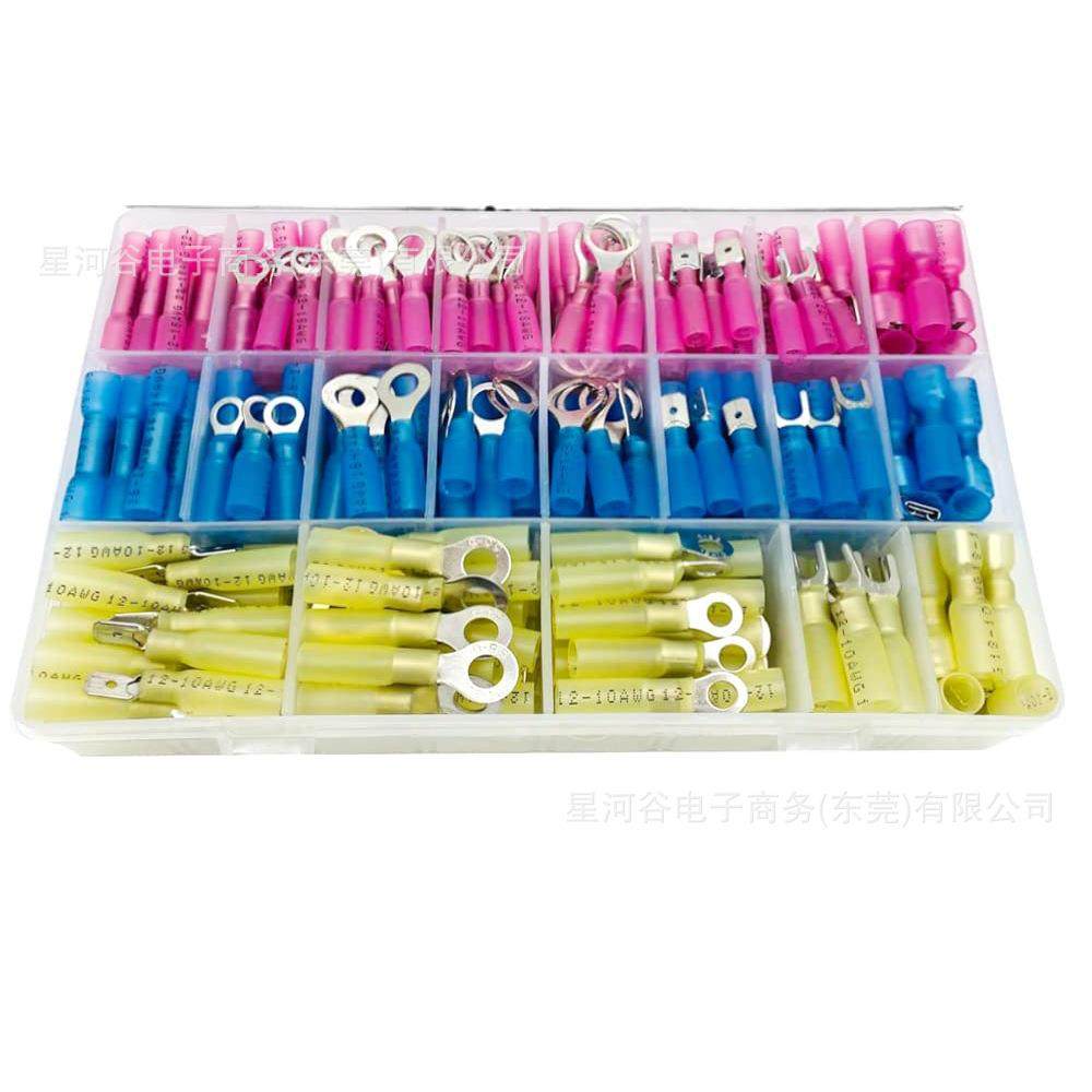 260PCS盒装防水焊接密封线连接器管型镀锡红铜预绝缘电压铲型端子