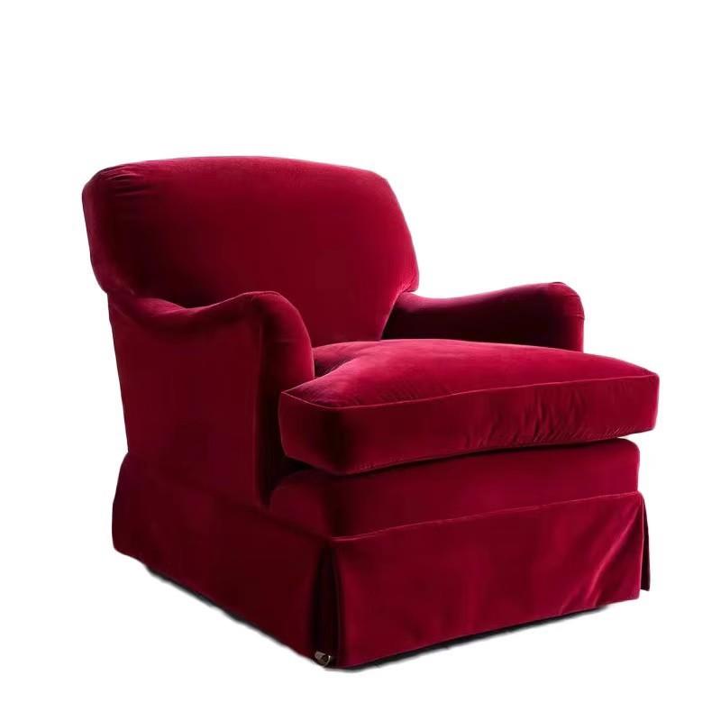 复古红卧室沙发椅法式天鹅绒布艺创意设计师单椅小户型客厅老虎椅