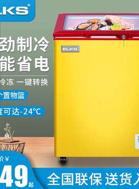ELKS小型雪糕柜商用冷冻展示柜大容量卧式圆弧柜玻璃门冷藏冷冻柜