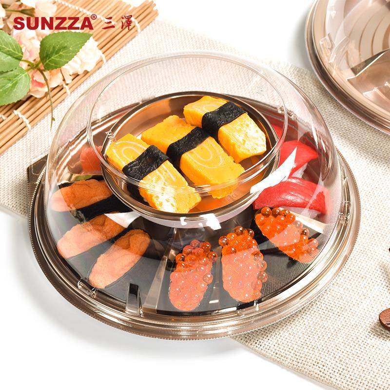 Sunzza高档哑金五分隔可拆卸双层一次性塑料寿司果切外带包装盒