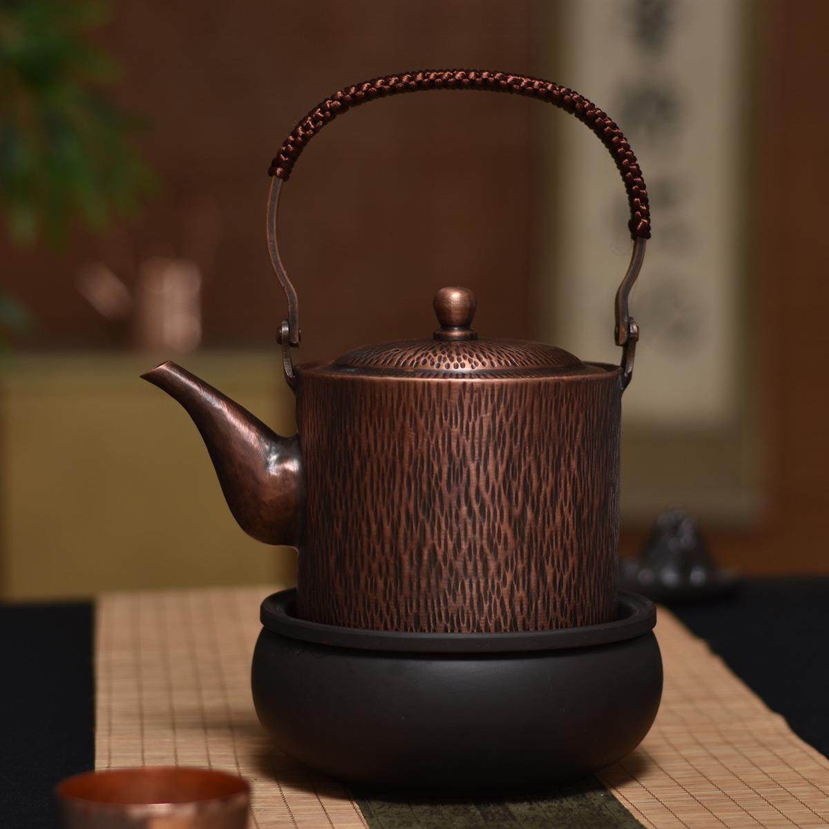 供应提梁款1升纯紫铜壶手工烧水壶煮茶壶中式茶艺壶
