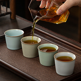 复古黄汝窑开片养线功夫喝茶品茗主人单杯男士 2025新款 家用送礼品
