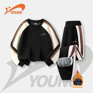 贵人鸟童装男女童套装儿童冬季黑色帅气撞色卫衣大童加绒保暖冬装