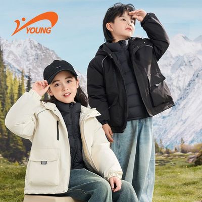 贵人鸟童装儿童羽绒服冲锋衣三合一冬季男女童保暖外套羽绒内胆
