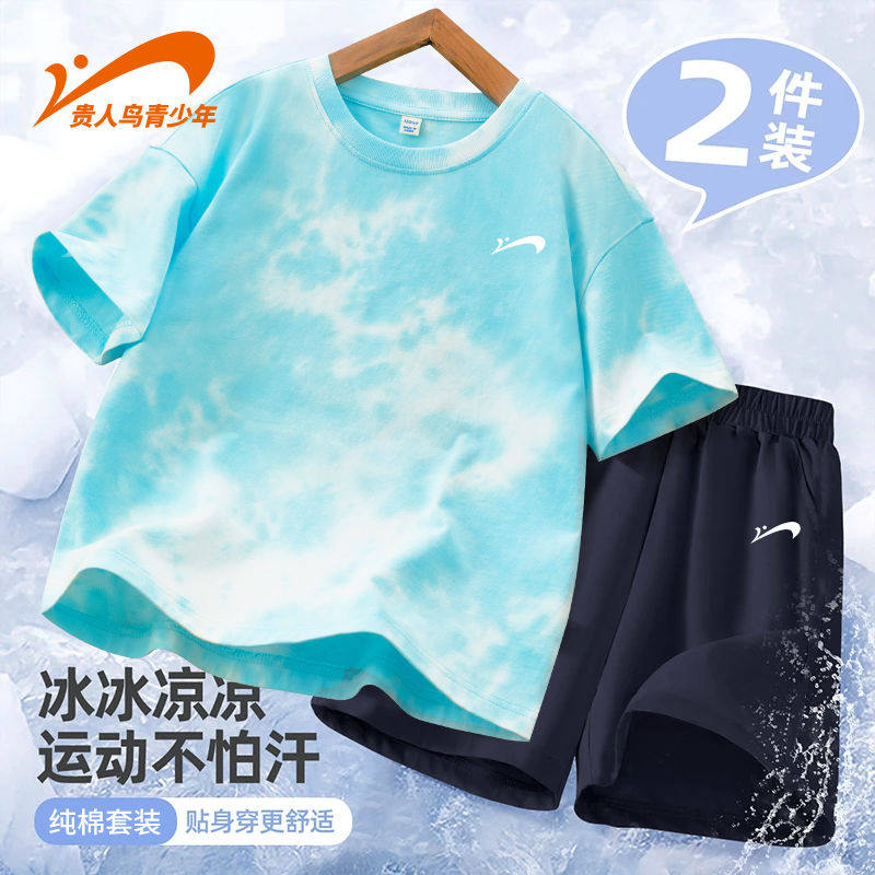 童装男童套装夏季休闲透气短袖男孩时尚纯棉运动裤t恤