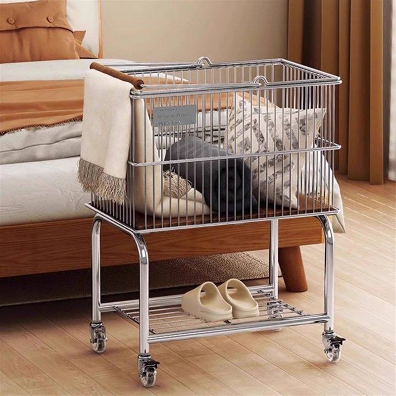 中古脏衣篓家用双层小推车置物架浴室卫生间移动衣服收纳筐脏衣篮