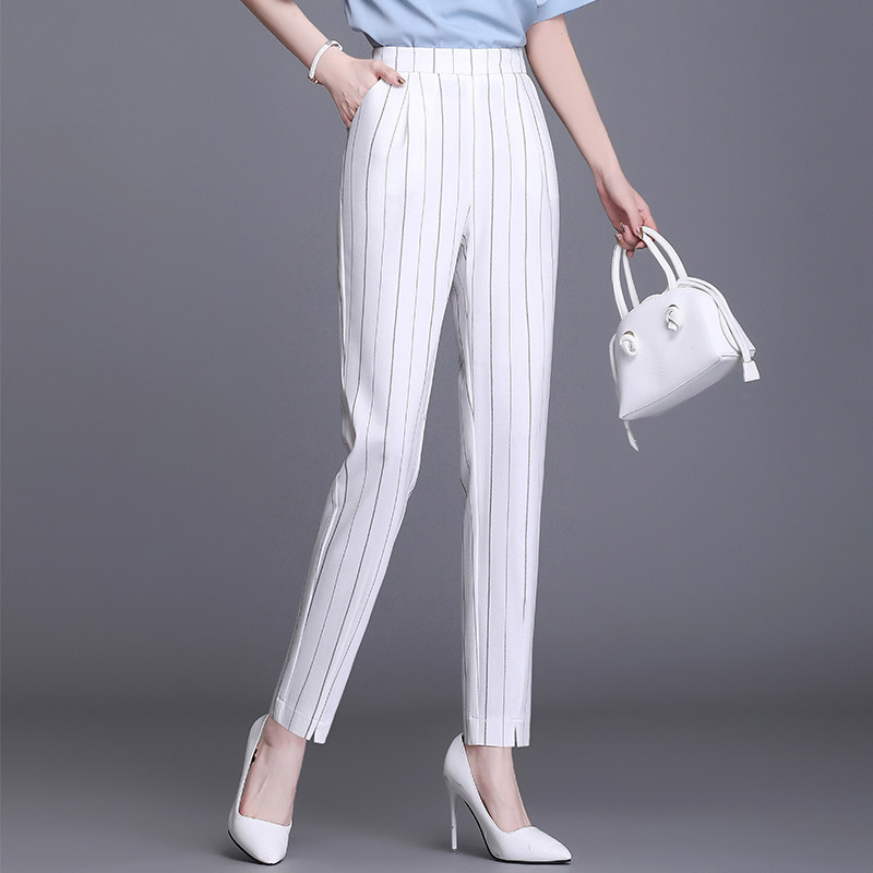 烟管裤女2021夏季薄款哈伦裤高腰宽松西装裤休闲裤子直筒长裤大码