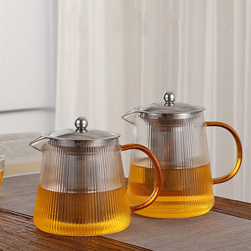 玻璃茶壶不锈钢茶漏蒸煮两用花茶壶居家可玻璃可明火加热竖纹茶壶
