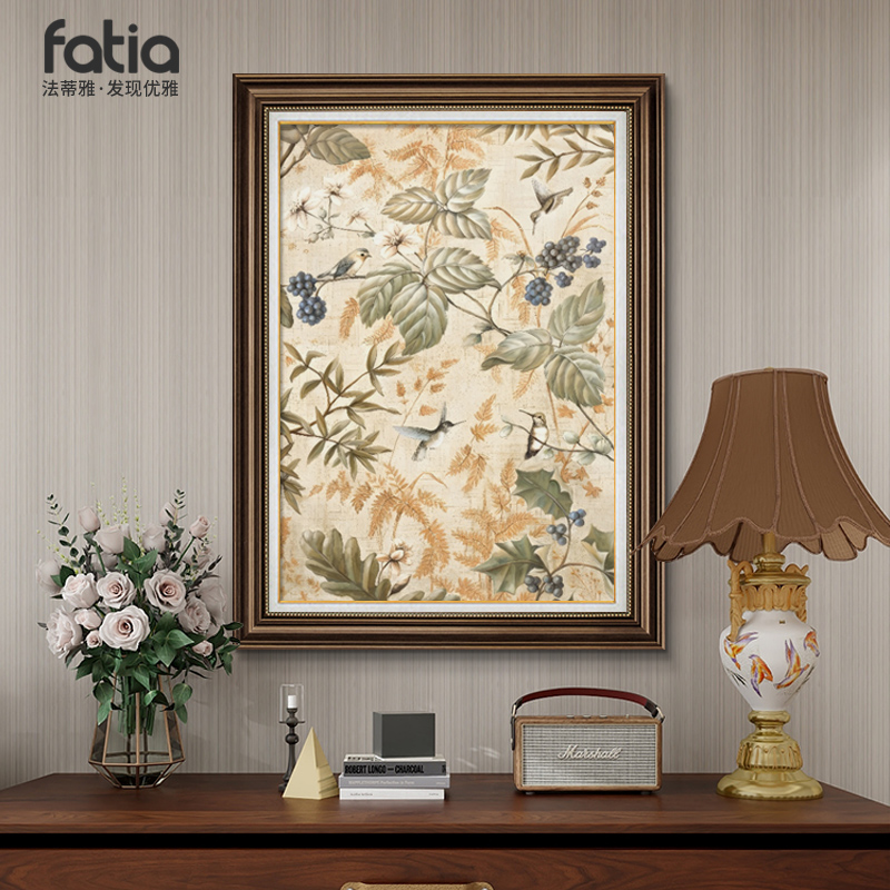 美式玄关装饰画欧式复古油画走廊过道花鸟挂画玄关矮柜壁画高级感