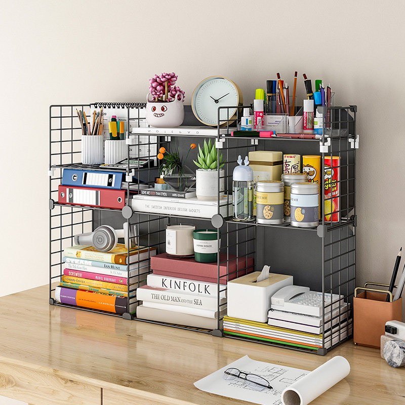 桌面书架置物架办公室桌上整理收纳架子铁艺落地学生简易小型书柜,收纳整理,书桌收纳置物架,淘宝优惠券,粉丝福利购,淘宝优惠卷