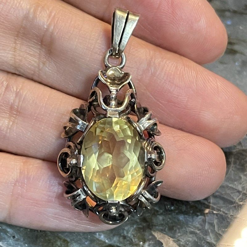 阿呆时期德国古董设计黄水晶色大蛋面通体925银宫廷复古银吊坠,饰品/流行首饰/时尚饰品新,银饰吊坠,淘宝优惠券,粉丝福利购,淘宝优惠卷