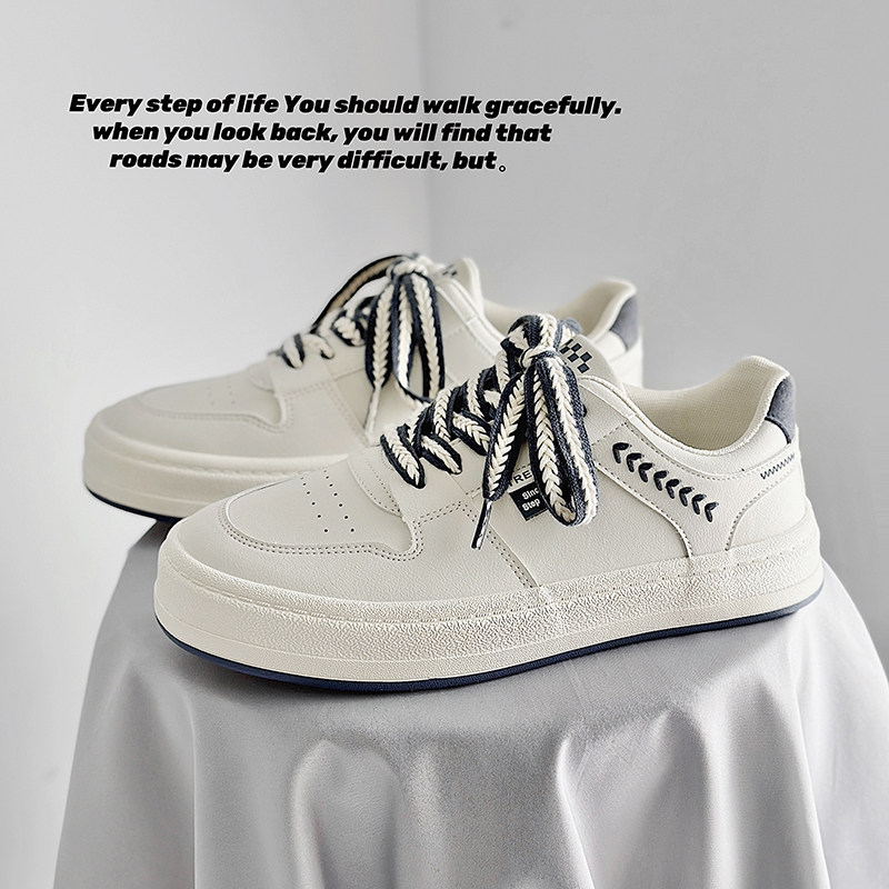 2023春夏透气低帮皮面小白鞋男韩版潮流百搭简约小众板鞋青少年鞋,流行男鞋,休闲板鞋,淘宝优惠券,粉丝福利购,淘宝优惠卷