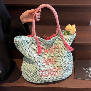 海边沙滩度假草编包2025新款 休闲大容量单肩包简约百搭腋下包 时尚