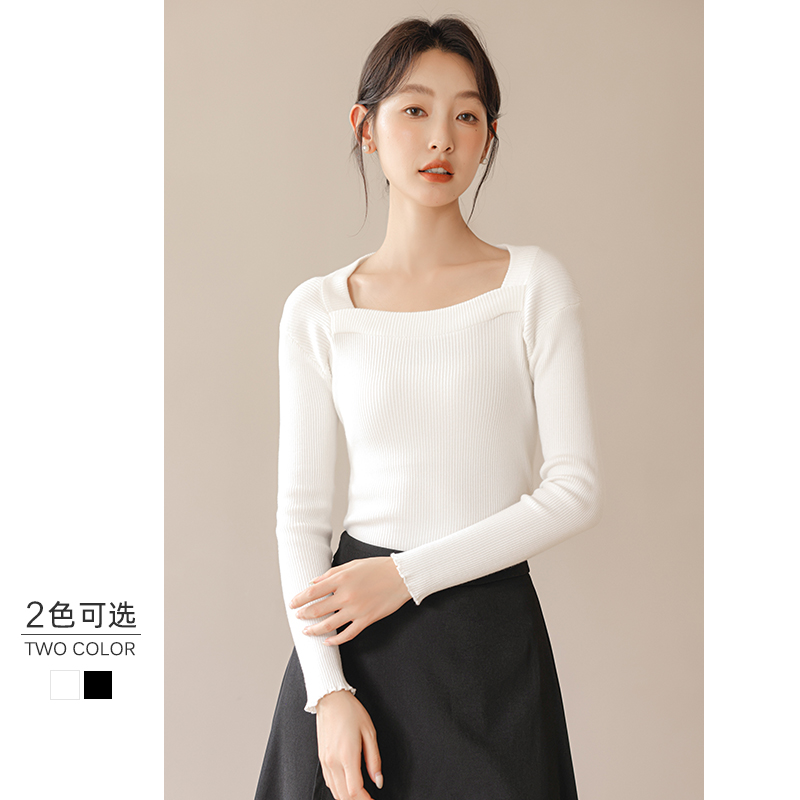 方领打底衫女2024秋冬季内搭洋气辣妹显瘦基础针织衫上衣长袖毛衣