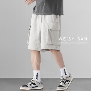 街头冰丝凉感工装 宽松大口袋阔腿五分裤 短裤 户外薄款 潮 男夏季 美式