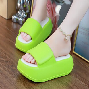 高跟绿色超厚底拖鞋增高松糕底凉拖鞋厚底女夏季软底防滑凉拖外穿