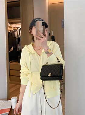 爱情魔鬼鱼 黄色长袖双拉链连帽卫衣女2025春季新款宽松开衫上衣