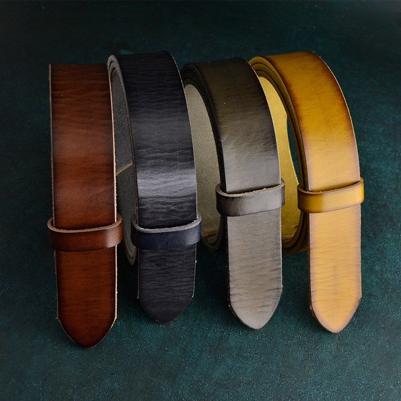 无扣皮带男真皮不带头腰带纯牛皮复古光身毛底毛边无头裤腰带无孔