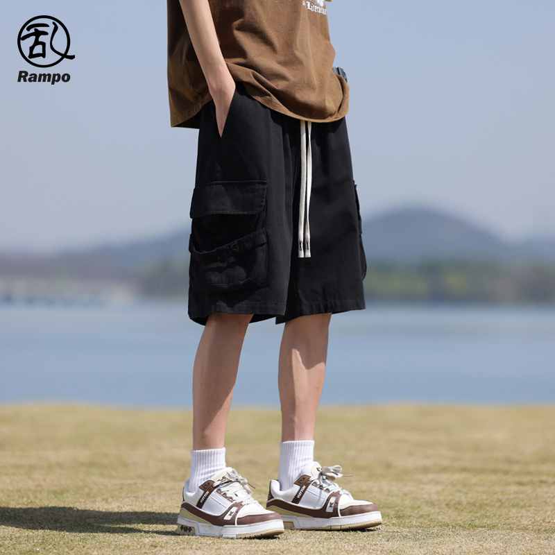 工装短裤男春季美式潮牌机能五分裤子休闲百搭黑色多口袋宽松中裤