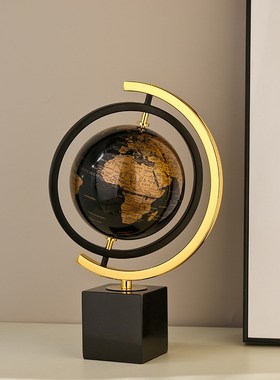 客厅轻奢旋转地球仪高级感大理石金属摆件家居办公室别墅工艺品
