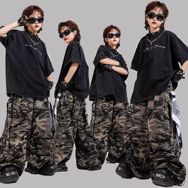 嘻哈风男童街舞潮服hiphop迷彩套装痞帅儿童炸街舞台幼儿表演服装