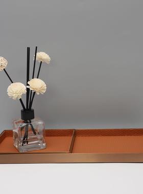 新中式金属皮革托盘创意家居艺术客厅样板间书房桌面软装饰品摆件